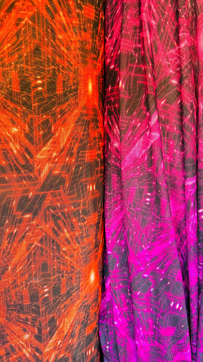 New modern 3D digital abstract design print on great quality of power mesh nylon spandex  4-way stretch 58/60” Sold by the YD.