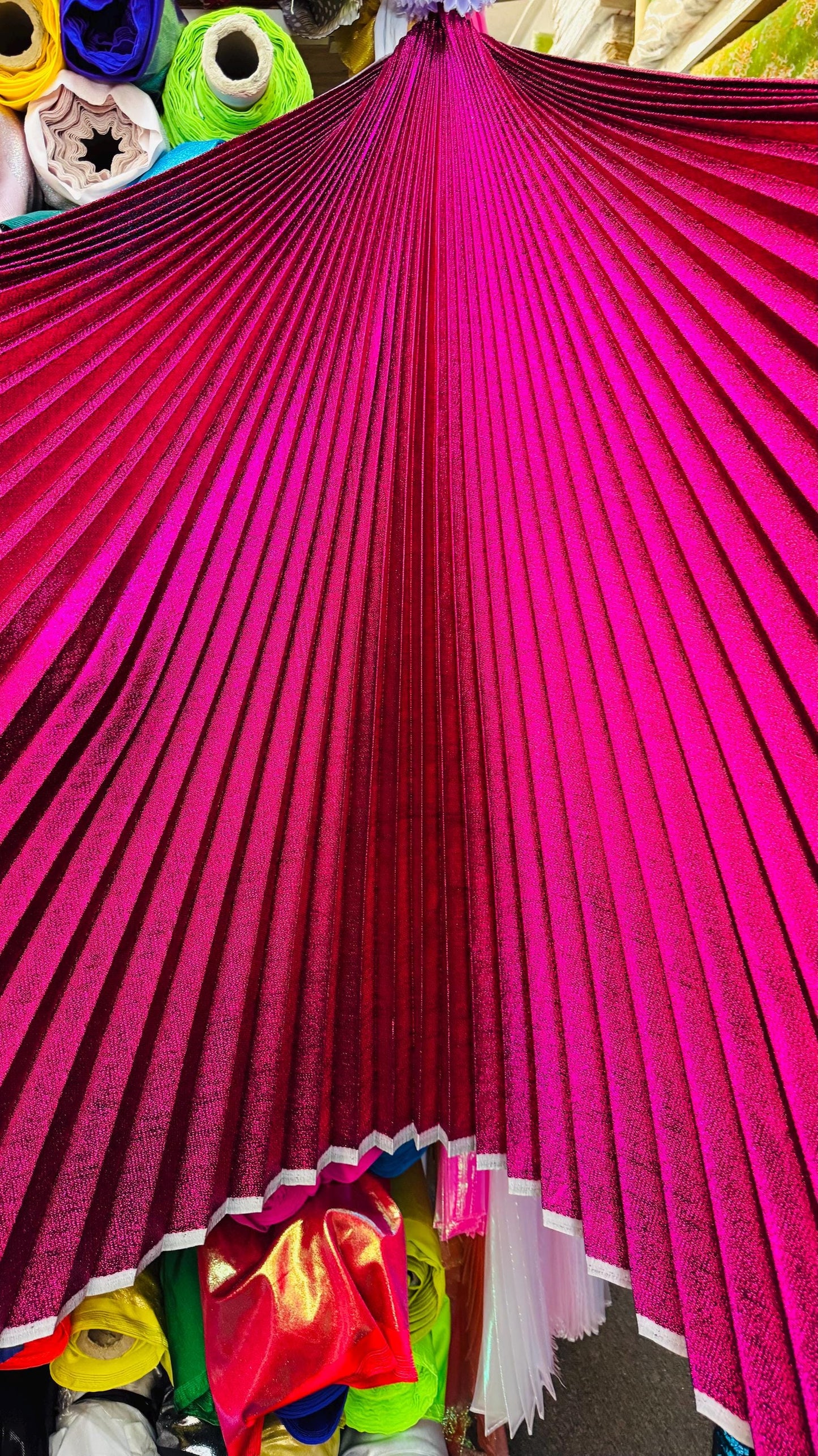 Sunburst pleated Luxury metallic lame non stretch 108” length by 45” width Sold by the PC. Ships worldwide from Los Angeles California USA
