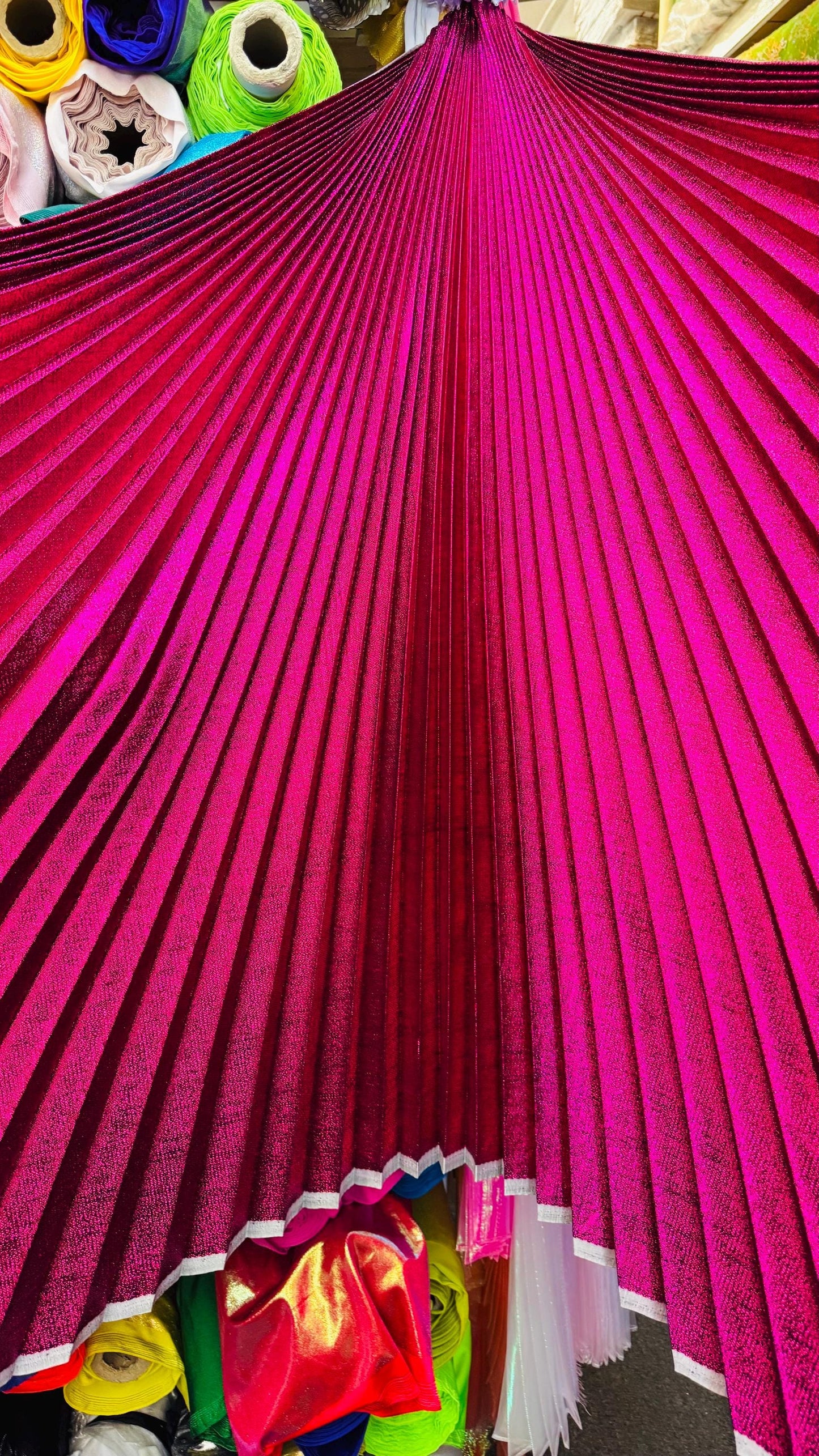 Sunburst pleated Luxury metallic lame non stretch 108” length by 45” width Sold by the PC. Ships worldwide from Los Angeles California USA