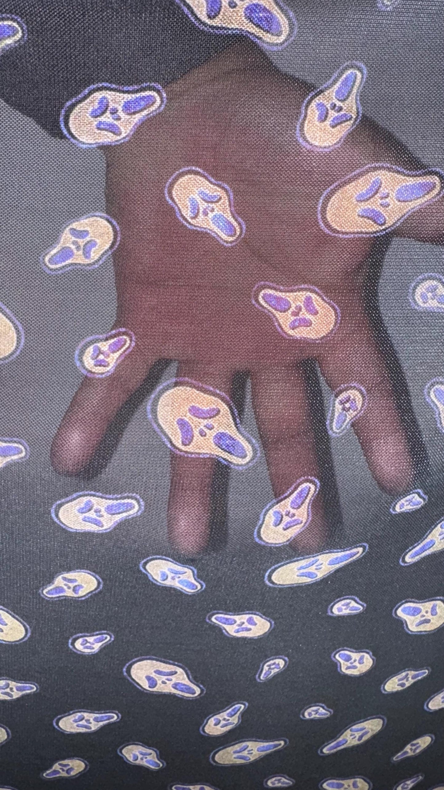 New Ghost design print on  power mesh 4-way stretch 58/60” Sold by the YD. Ships worldwide from Los Angeles California USA.