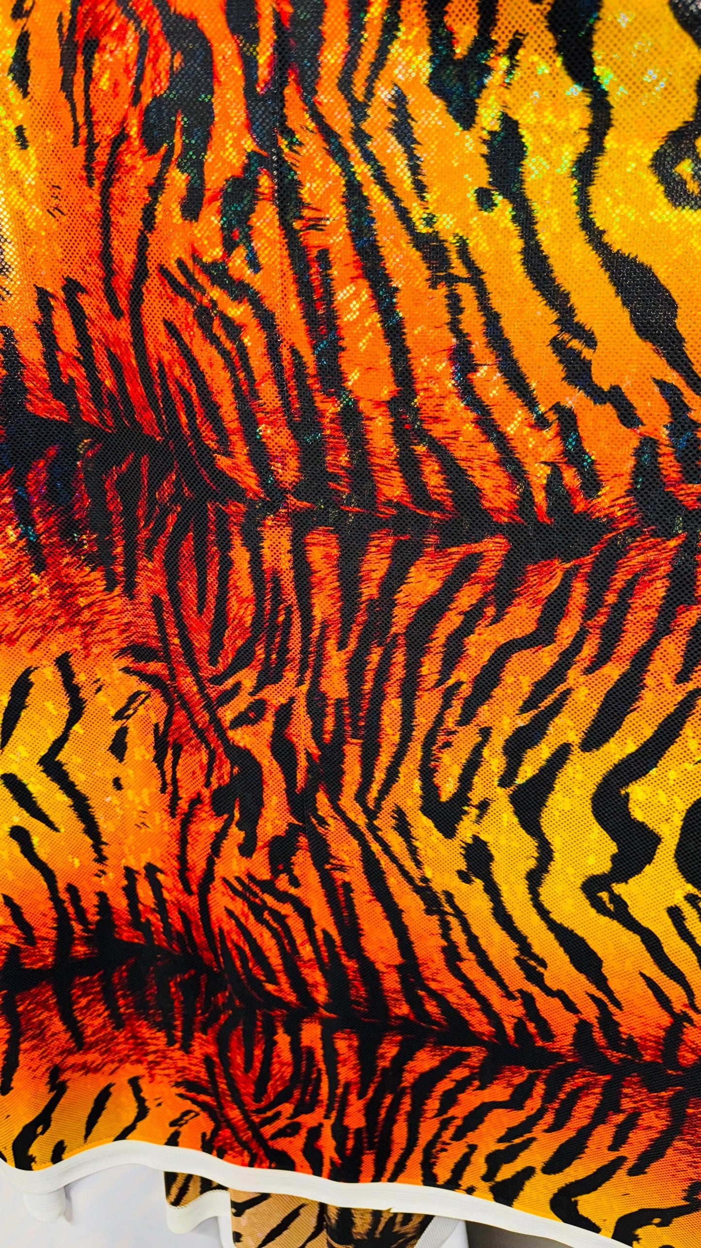 New Wild Tiger design on Hologram shattered glass metallic nylon spandex 4-way stretch 58/60” High quality fabrics by AlexLAFabrics