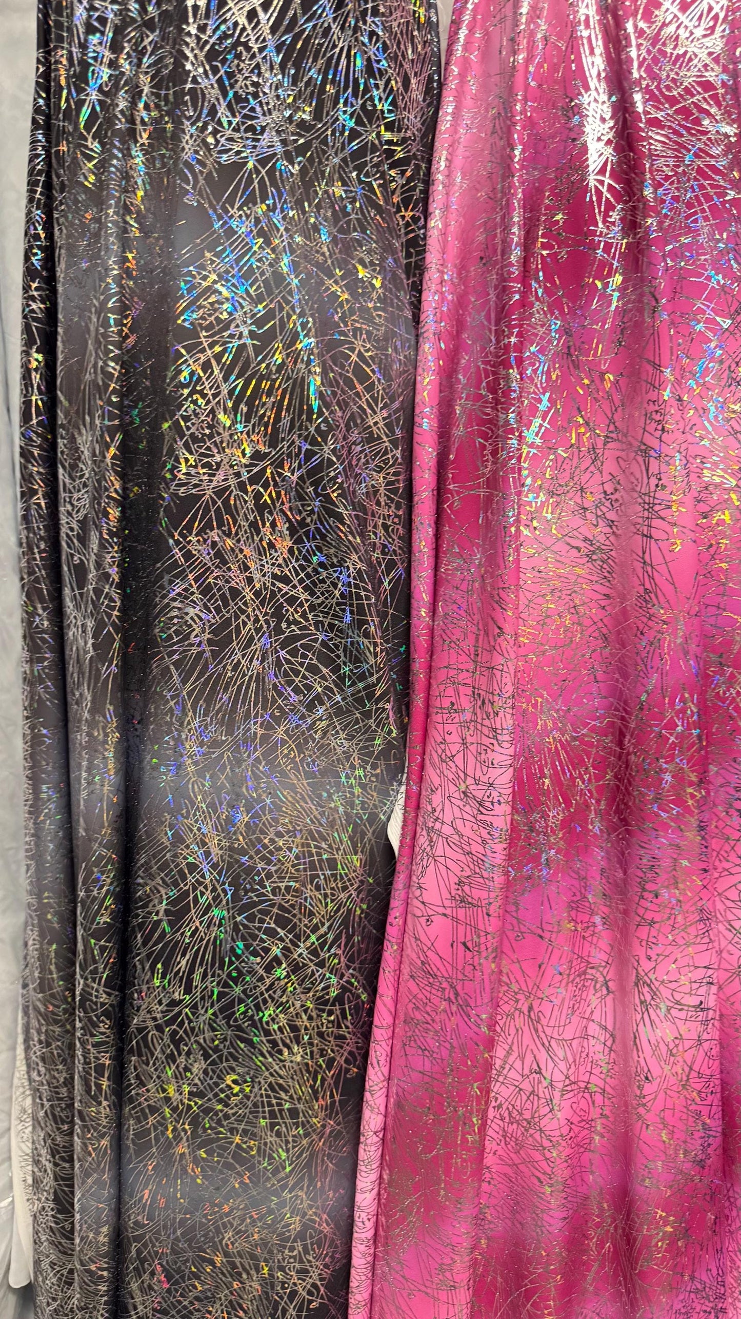 New Ombre Signature design hologram metallic nylon spandex  4way stretch 58/60” Sold by the YD. Ships worldwide from Los Angeles CA USA.