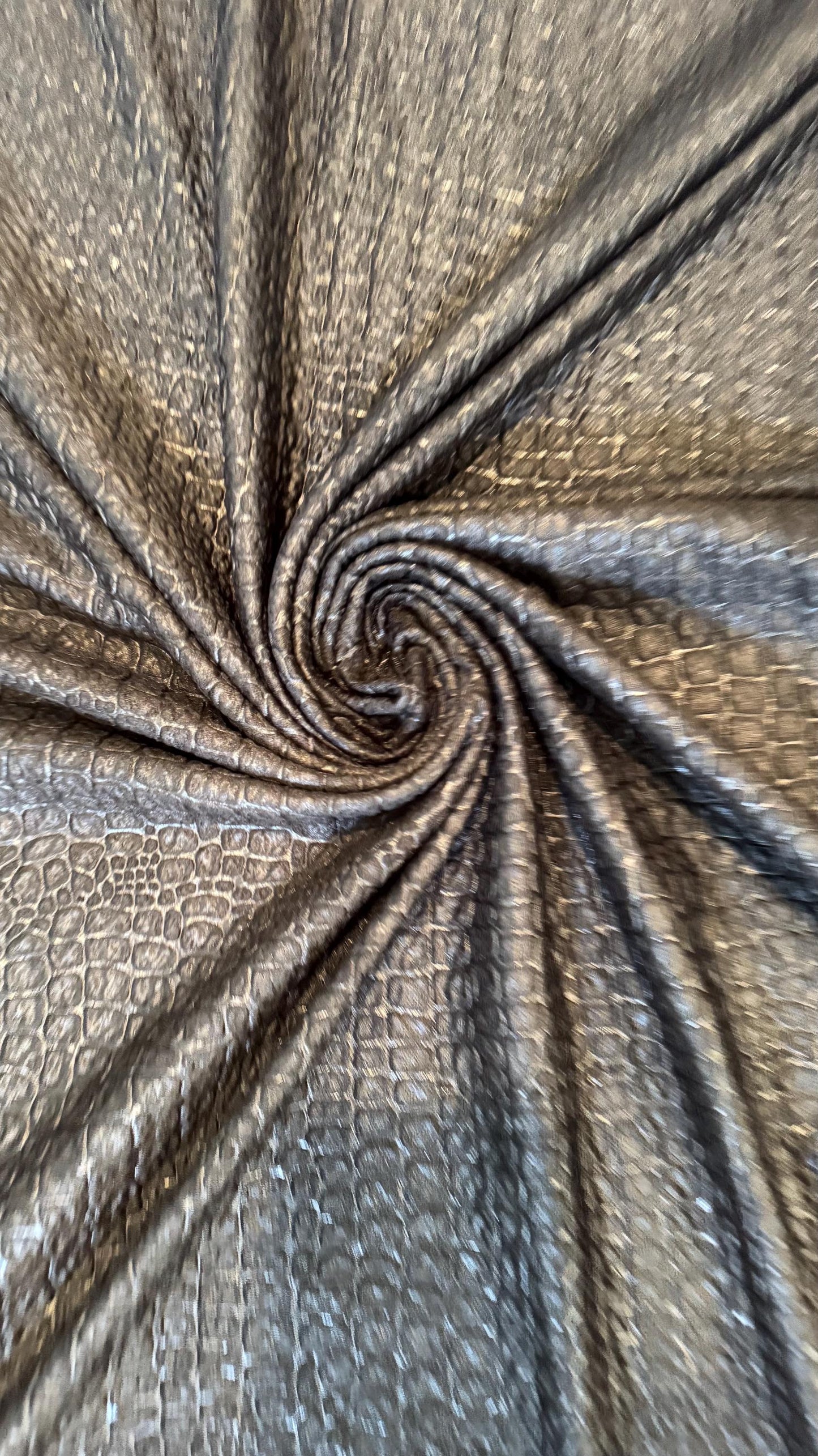New Exotic Crocodile design embossed on poly spandex 2-way stretch 58/60” Sold by the YD. Ships Worldwide from Los Angeles California USA.