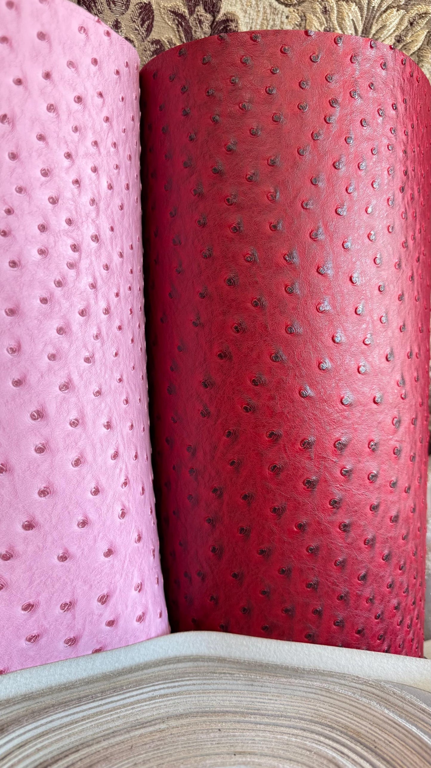Ostrich design Fake Leather non stretch Best quality in the Market 58/60” Sold by the YD. Ships Worldwide from Los Angeles California USA.