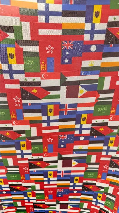 Interacional Flags design print on power mesh 4-way stretch 58/60” Sold by the YD. Ships Worldwide from Los Angeles California USA.