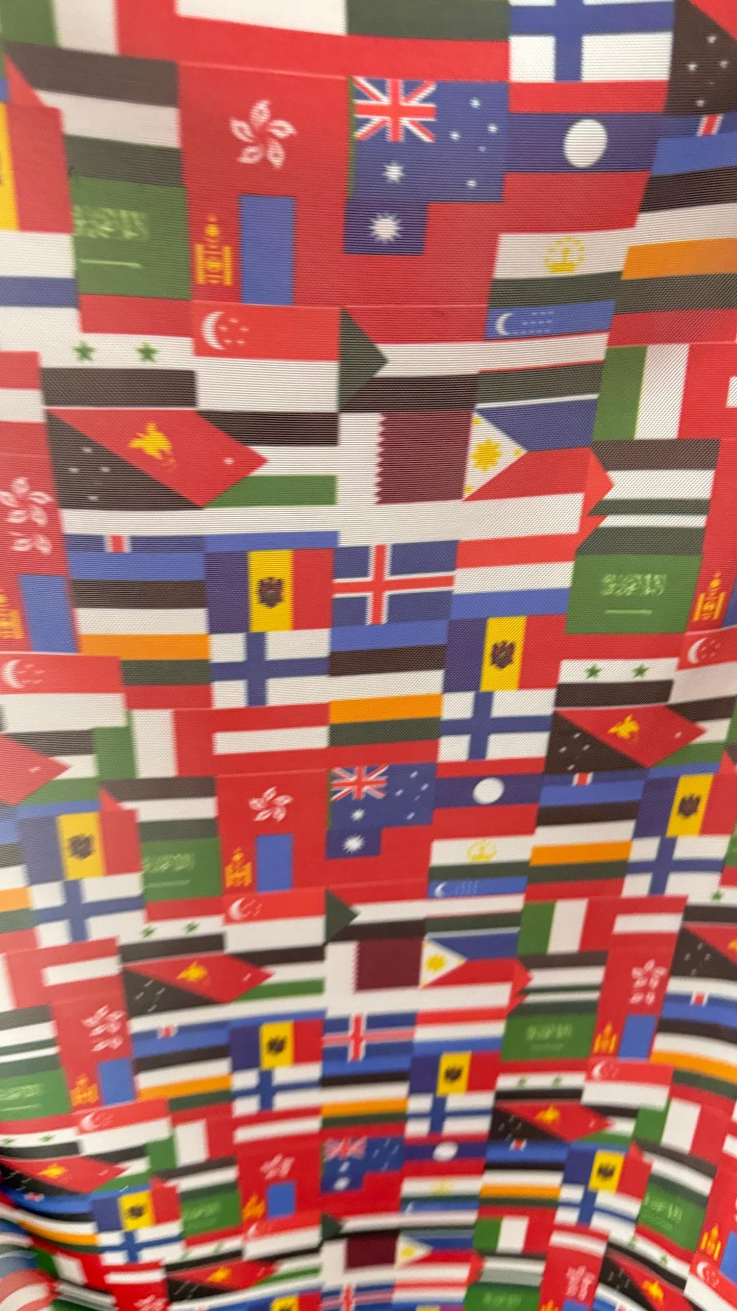 Interacional Flags design print on power mesh 4-way stretch 58/60” Sold by the YD. Ships Worldwide from Los Angeles California USA.