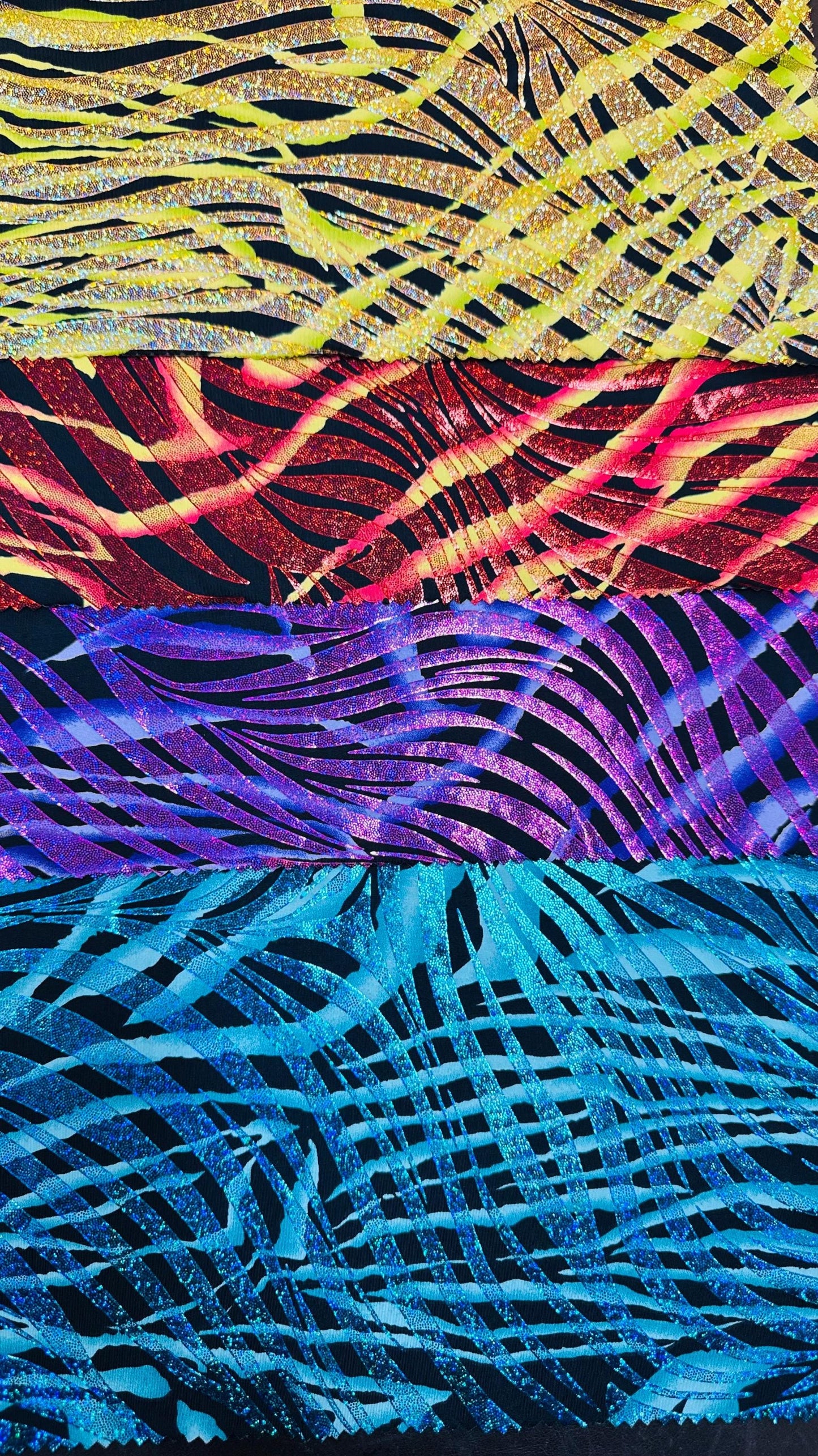 New Zebra multi Nylon spandex 4way fantastic Exotic Zebra With Hologram foil 58/60" Sold by the Yd. Ships worldwide from Los Angeles CA