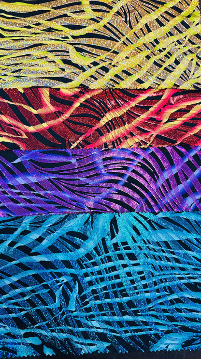 New Zebra multi Nylon spandex 4way fantastic Exotic Zebra With Hologram foil 58/60" Sold by the Yd. Ships worldwide from Los Angeles CA