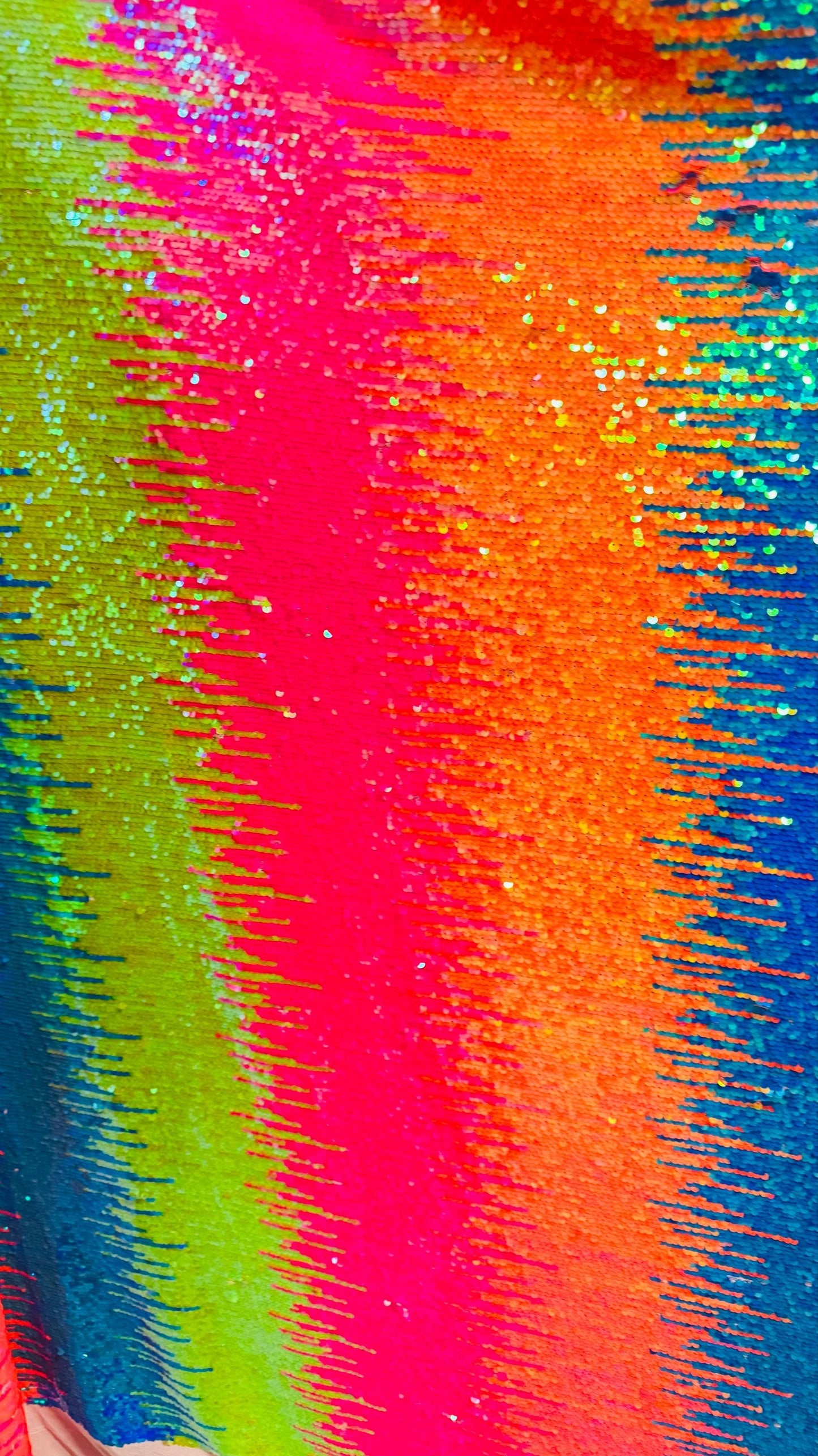 New iridescent multicolor rainbow sequins all over on stretch mesh 2-way 58/60” Sold by the YD. Ships worldwide from Los Angeles California