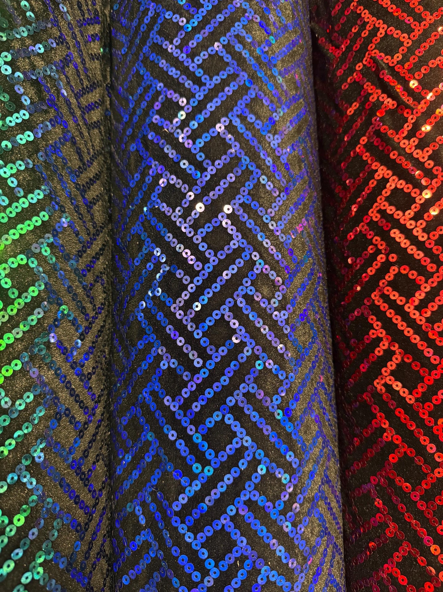 New Modern Overlap 3D Iridescent sequins on heavy stretch velvet 4way 2tone sequins 58/60" Sold by the YD. Ships worldwide from LA CA
