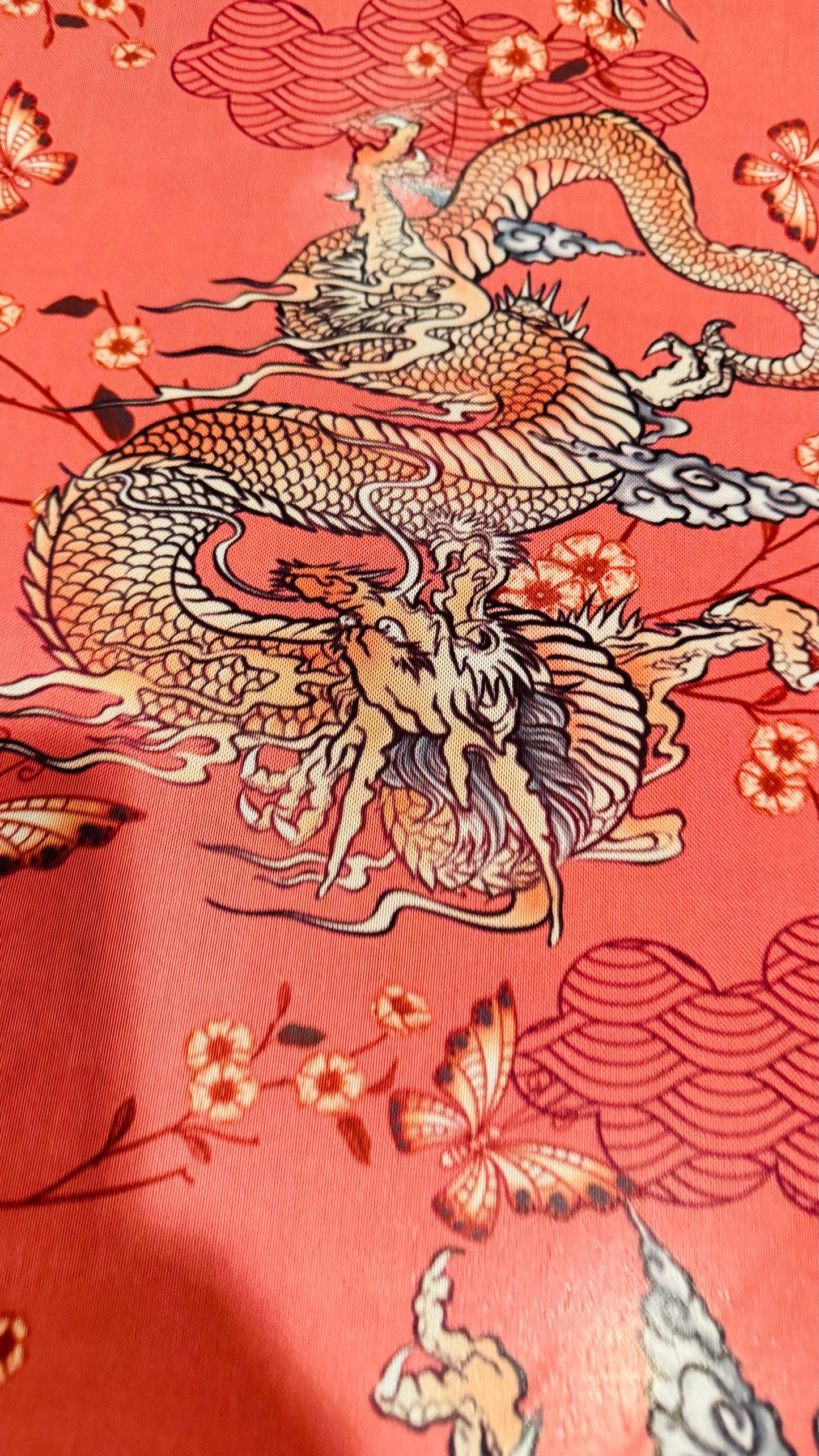 Dragon Exotic design Rust Color  print on power mesh nylon spandex 4-way stretch 58/60” Sold by the YD. Ships worldwide from Los Angeles