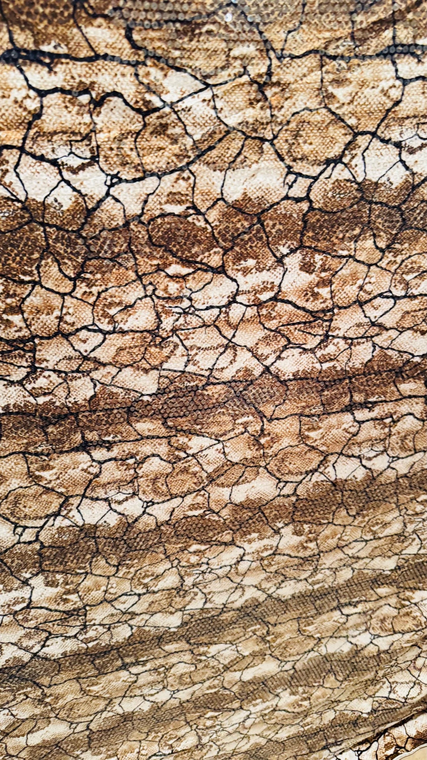 Exotic Snake design Brown/Gold  with clear sequins all over spandex base 4-way  58/60" Sold by the YD. Ships worldwide from Los Ángeles CA
