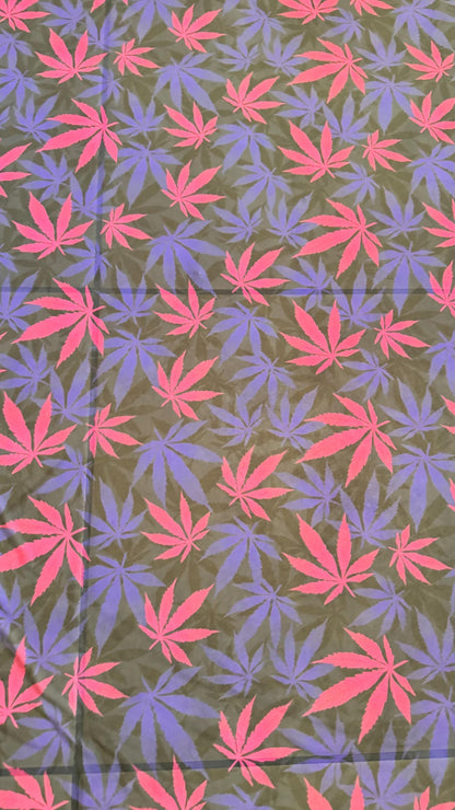 Marijuana Leaf design print on power mesh 4-way stretch 58/60” Sold by the YD. Ships Worldwide from Los Angeles California USA.