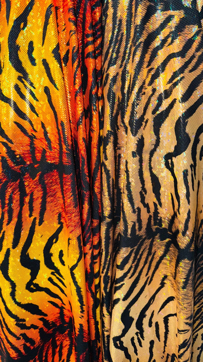 New Wild Tiger design on Hologram shattered glass metallic nylon spandex 4-way stretch 58/60” High quality fabrics by AlexLAFabrics