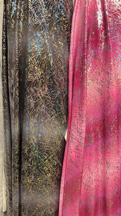New Ombre Signature design hologram metallic nylon spandex  4way stretch 58/60” Sold by the YD. Ships worldwide from Los Angeles CA USA.