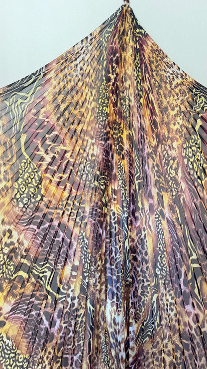 Sunburst pleated Silky Chiffon Safari Design non stretch 108” length by 60” width Sold by the PC. Ships worldwide from Los Angeles CA