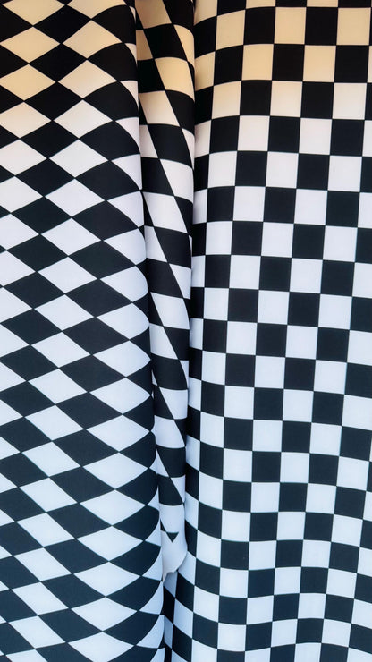 NEW Checkers and Harlequin design print on neoprene super techno 2-way stretch 58/60” Sold by the YD. Ships Worldwide from Los Angeles CA