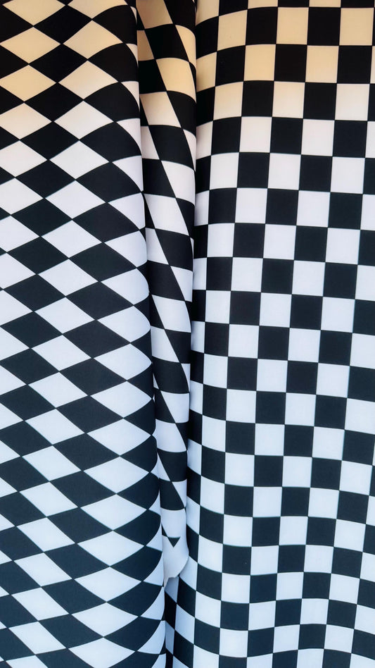 NEW Checkers and Harlequin design print on neoprene super techno 2-way stretch 58/60” Sold by the YD. Ships Worldwide from Los Angeles CA
