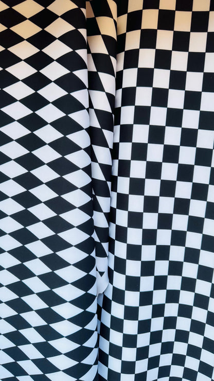 NEW Checkers and Harlequin design print on neoprene super techno 2-way stretch 58/60” Sold by the YD. Ships Worldwide from Los Angeles CA