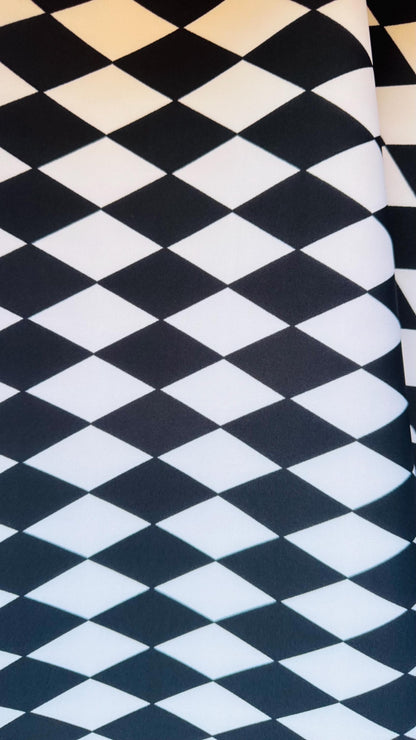 NEW Checkers and Harlequin design print on neoprene super techno 2-way stretch 58/60” Sold by the YD. Ships Worldwide from Los Angeles CA