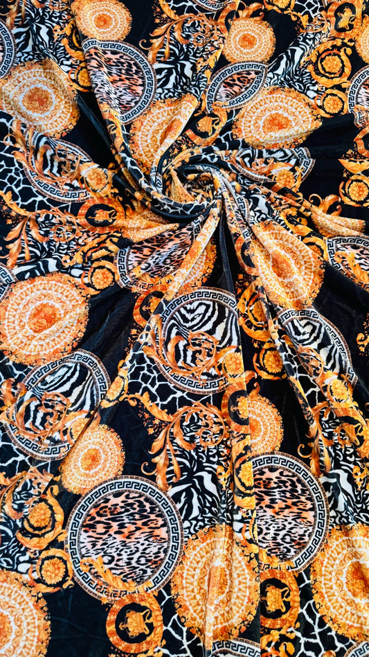 New Fashion Brand design print on heavy stretch velvet 4way stretch 58/60" Sold by the YD. Ships worldwide from Los Ángeles California USA