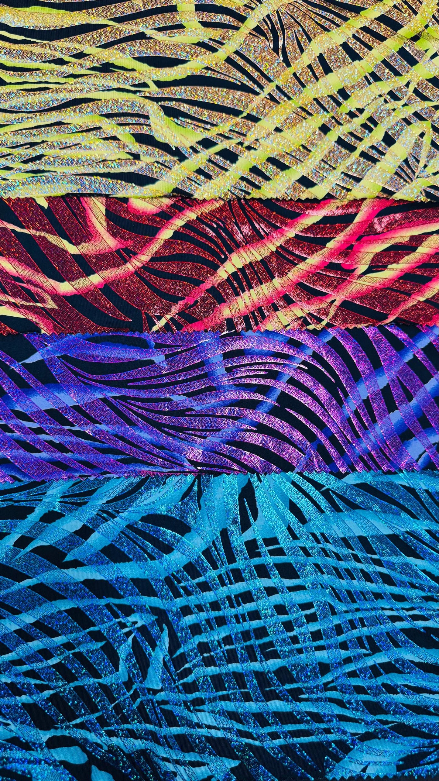 New Zebra multi Nylon spandex 4way fantastic Exotic Zebra With Hologram foil 58/60" Sold by the Yd. Ships worldwide from Los Angeles CA