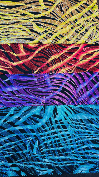New Zebra multi Nylon spandex 4way fantastic Exotic Zebra With Hologram foil 58/60" Sold by the Yd. Ships worldwide from Los Angeles CA