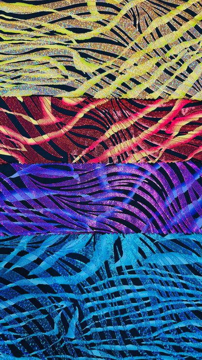 New Zebra multi Nylon spandex 4way fantastic Exotic Zebra With Hologram foil 58/60" Sold by the Yd. Ships worldwide from Los Angeles CA