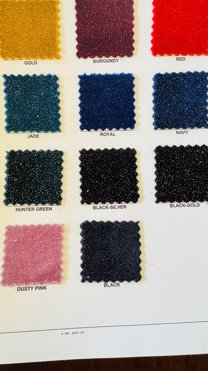 New Sparkling glitter on great quality of stretch velvet 4-way stretch 58/60” Sold by the YD. Ships Worldwide from Los Angeles California