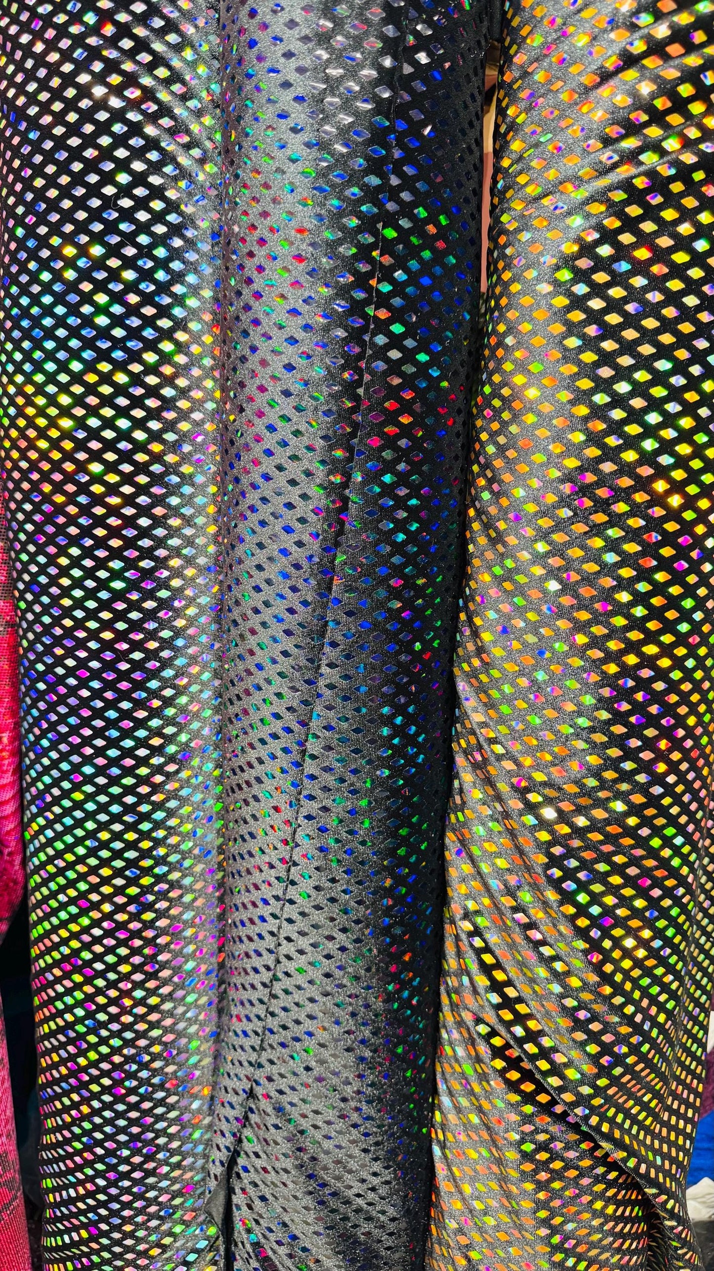 New Diamond Geometric design Sequins on stretch velvet  4-way stretch 58/60” Sold by the YD. Ships worldwide from Los Angeles California