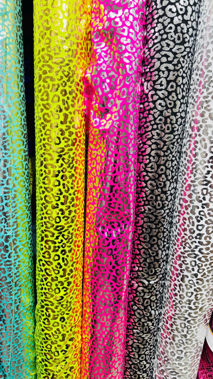 New Exotic cheetah design metallic hologram nylon spandex 4-way spandex 58/60” Sold by the YD. Ships worldwide from Los Angeles California U