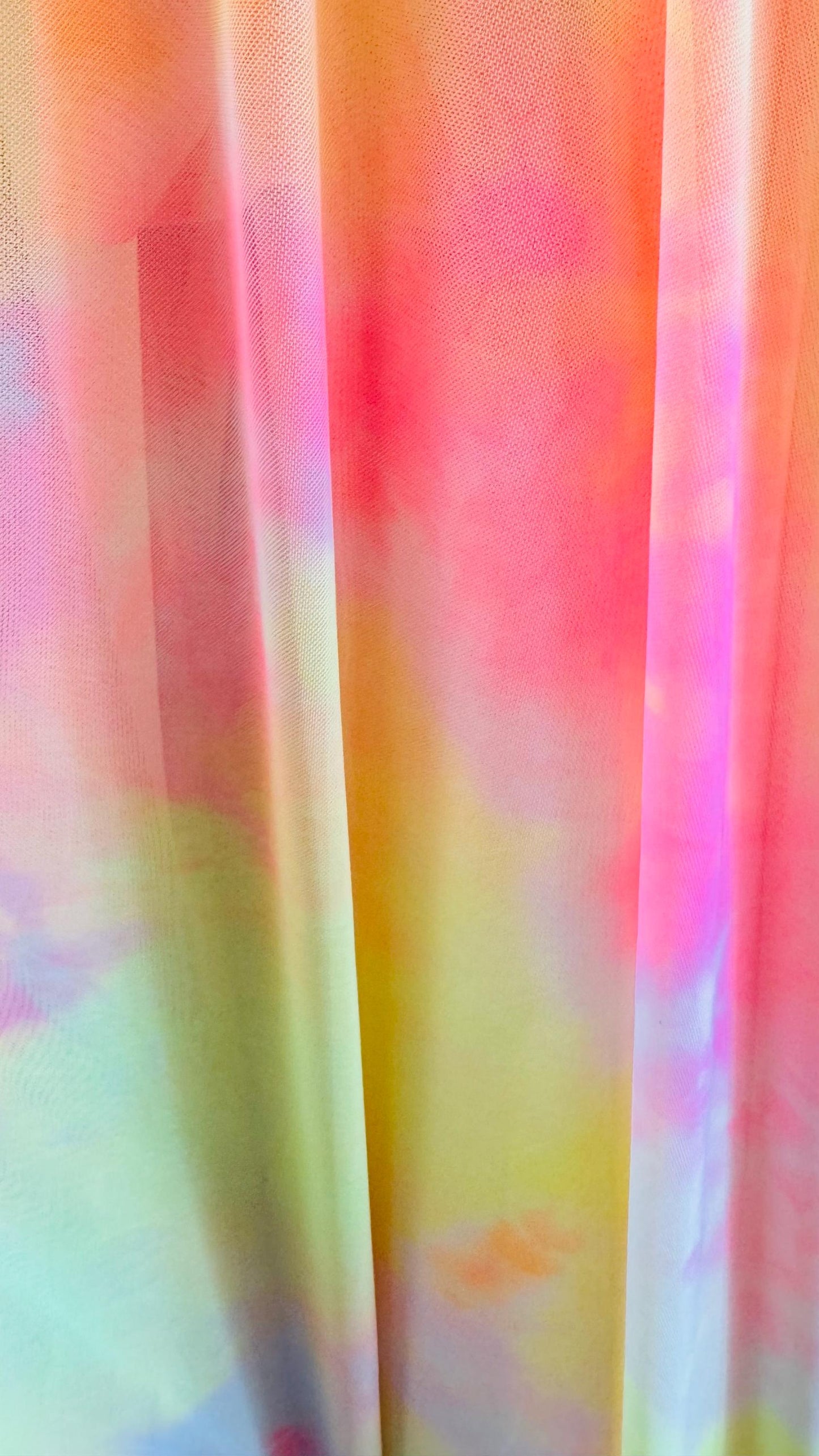 New tie dye power mesh multi pastel colors 4-way stretch 58/60” Sold by the YD. Ships worldwide from Los Angeles California USA.