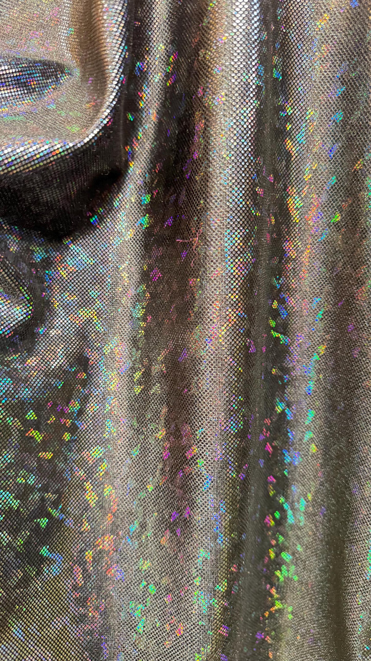 Shattered glass Black/Black hologram metallic foil on stretch velvet best quality in the market 4-way stretch 58/60” High quality fabrics