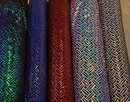 New Modern Overlap 3D Iridescent sequins on heavy stretch velvet 4way 2tone sequins 58/60" Sold by the YD. Ships worldwide from LA CA