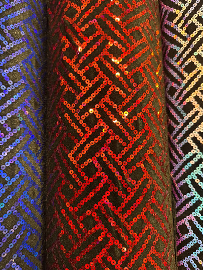 New Modern Overlap 3D Iridescent sequins on heavy stretch velvet 4way 2tone sequins 58/60" Sold by the YD. Ships worldwide from LA CA