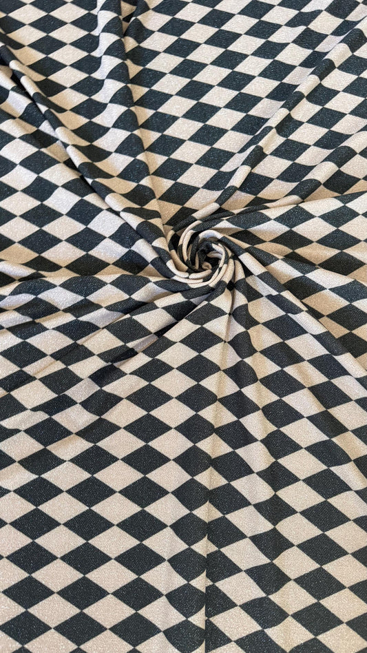 Harlequin design Gold/Black on Metallic Lurex spandex 2-way stretch 58/60” High quality fabrics by AlexLAFabrics