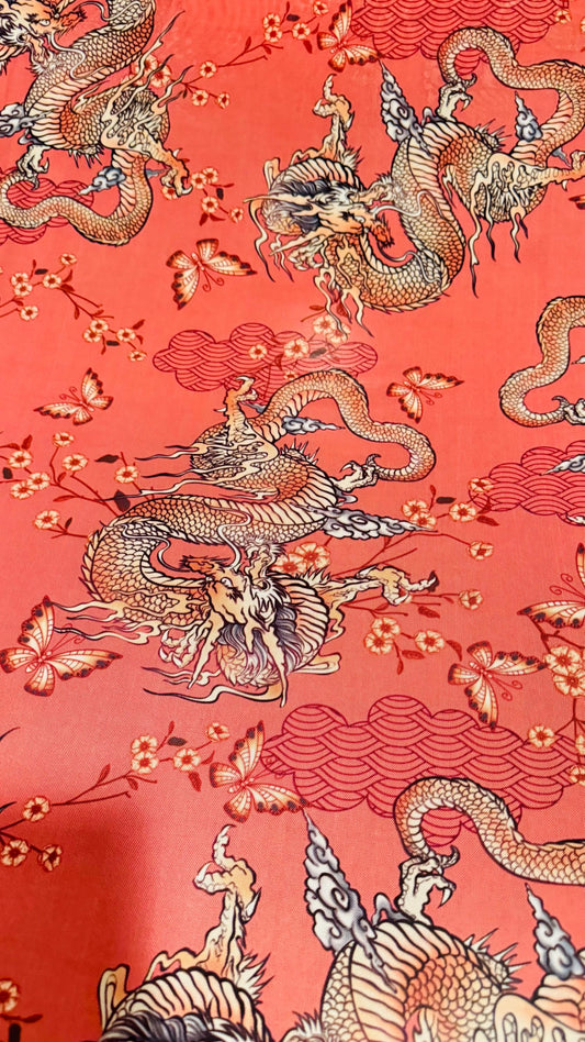 Dragon Exotic design Rust Color  print on power mesh nylon spandex 4-way stretch 58/60” Sold by the YD. Ships worldwide from Los Angeles