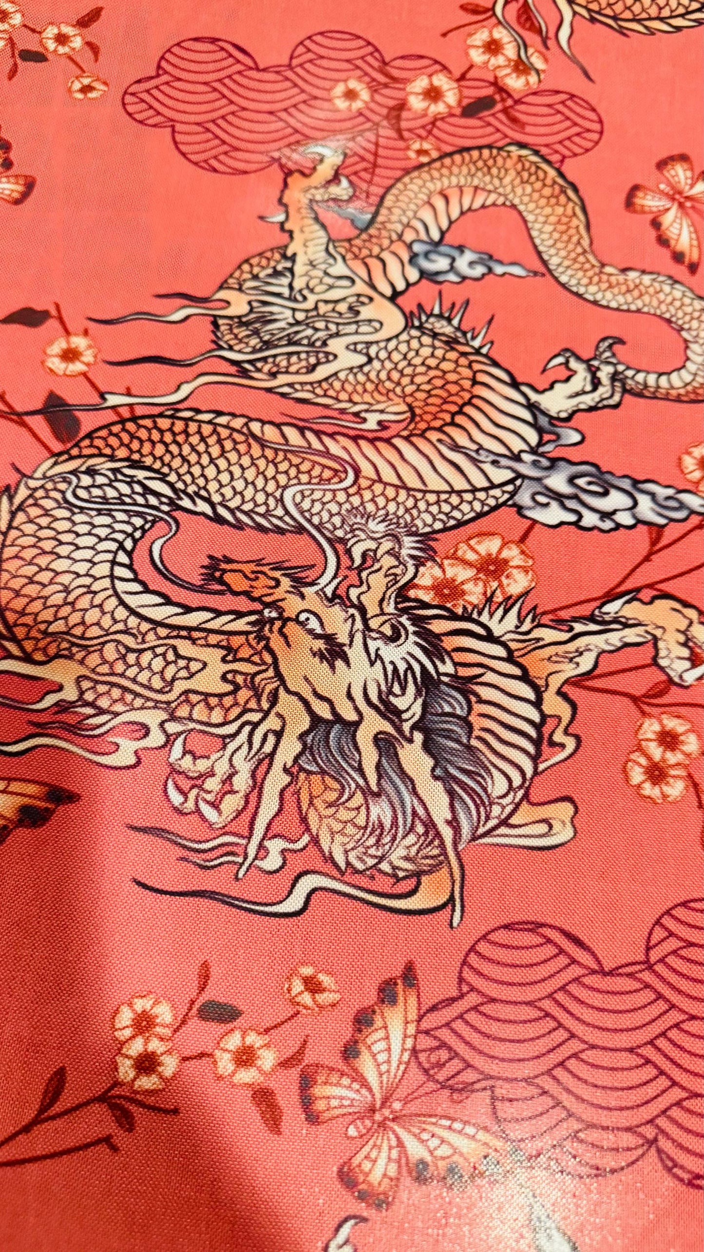 Dragon Exotic design Rust Color  print on power mesh nylon spandex 4-way stretch 58/60” Sold by the YD. Ships worldwide from Los Angeles