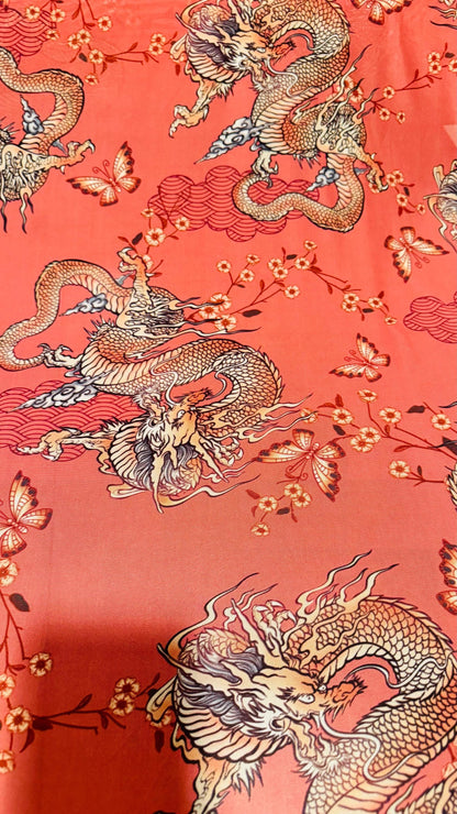Dragon Exotic design Rust Color  print on power mesh nylon spandex 4-way stretch 58/60” Sold by the YD. Ships worldwide from Los Angeles