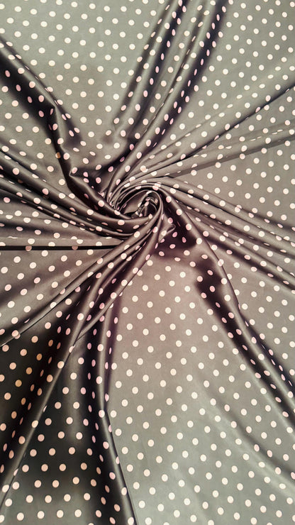 Polka Dots design on silky stretch satin 2-way stretch 44/45” Sold by the YD. High quality fabrics by AlexLAFabrics
