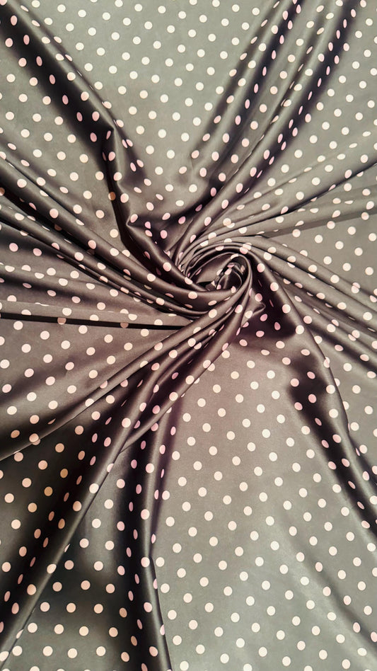 Polka Dots design on silky stretch satin 2-way stretch 44/45” Sold by the YD. High quality fabrics by AlexLAFabrics