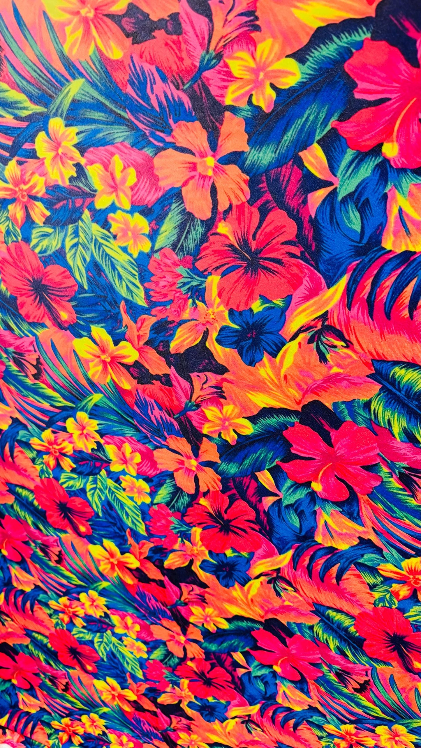 Hawaiian flower design colorful print on best quality of stretch velvet 4-way stretch 58/60” Sold by the YD. High quality fabrics