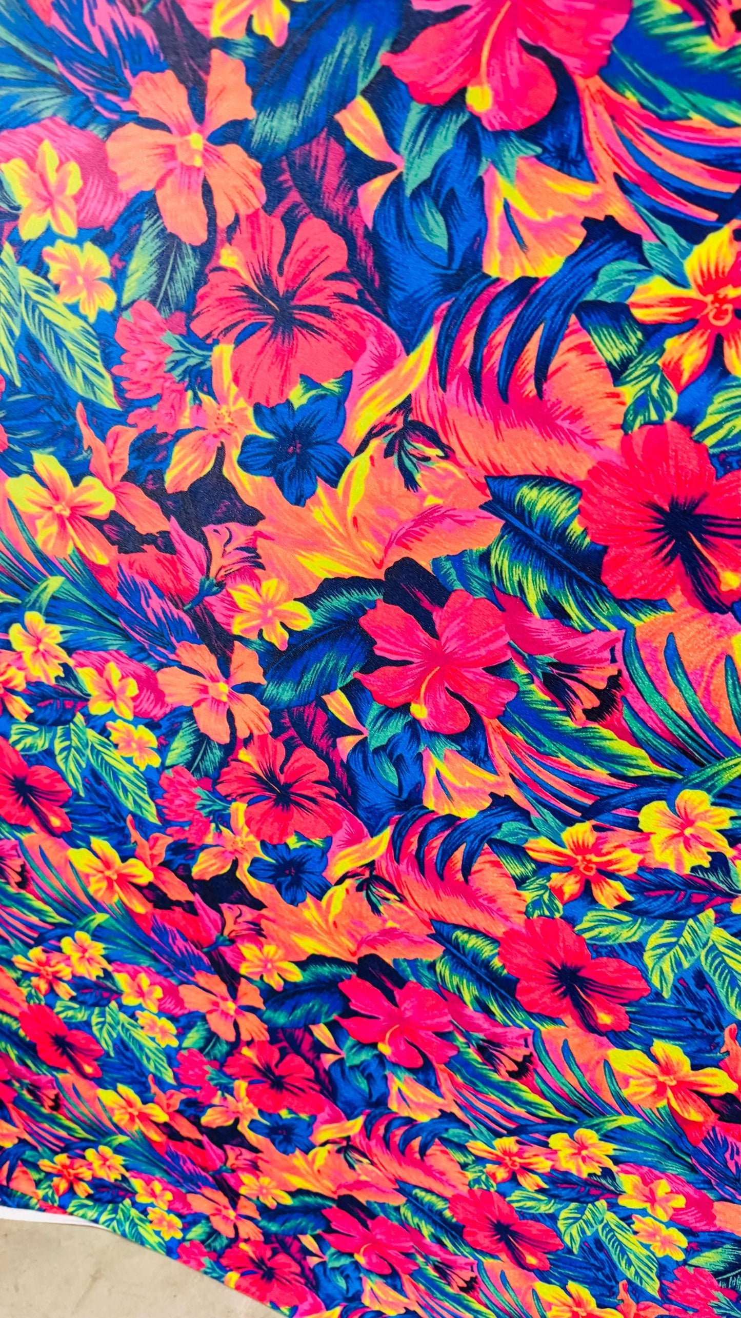 Hawaiian flower design colorful print on best quality of stretch velvet 4-way stretch 58/60” Sold by the YD. High quality fabrics