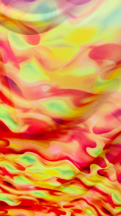 New Lava Magma abstract design on nylon power mesh 4way stretch 58/60" Sold by the YD. Ships worldwide from Los Angeles California USA.