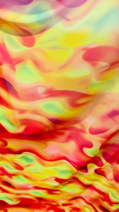 New Lava Magma abstract design on nylon power mesh 4way stretch 58/60" Sold by the YD. Ships worldwide from Los Angeles California USA.