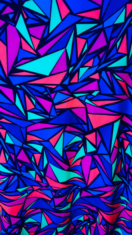 New UV light reflective fabric abstract Shattered Glass design Multicolor on best quality of nylon spandex 4way stretch 58/60" Sold by the Y
