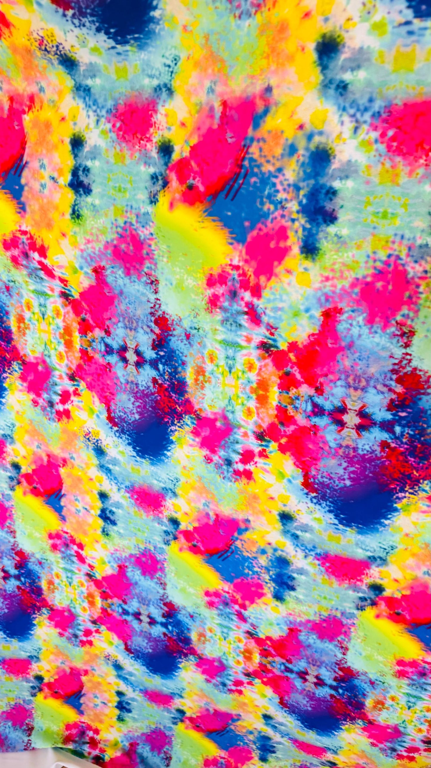 New tie dye multicolor print on best quality of Poly spandex 4-way stretch 58/60” Sold by the YD. Ships Worldwide from Los Angeles Californi