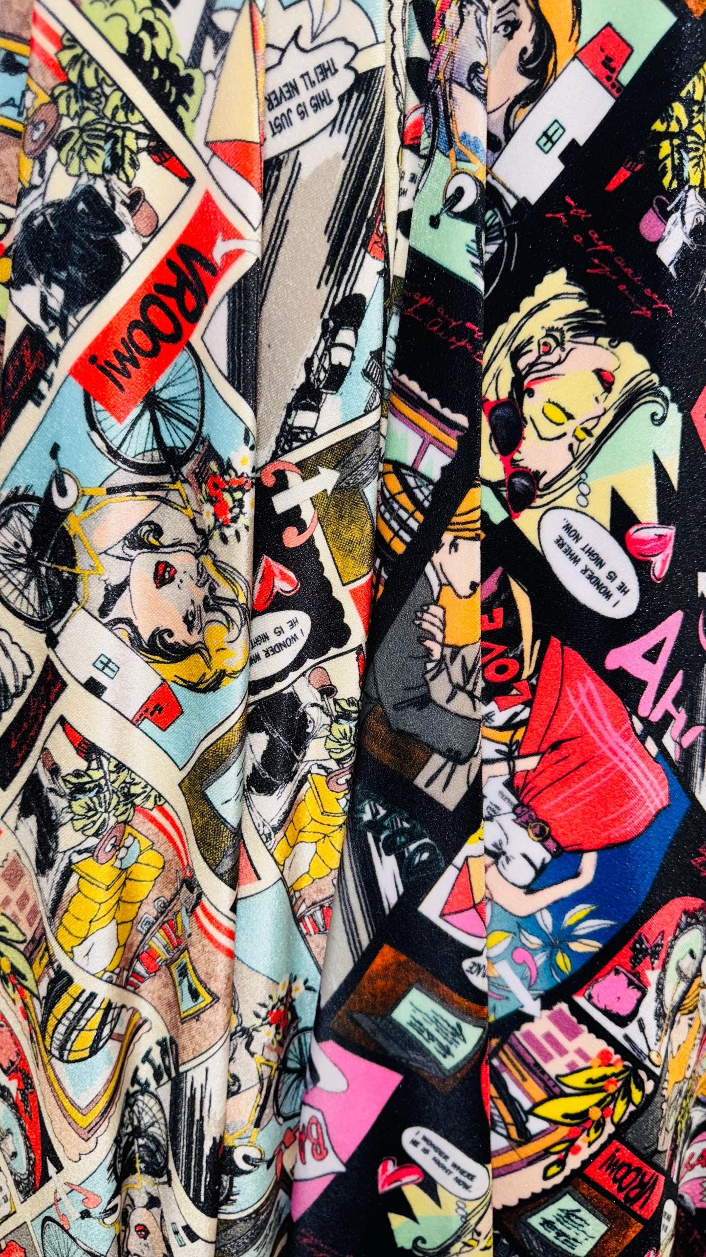 NEW Luxury Comics design print on great quality of stretch velvet 4-way stretch 58/60” Sold by the YD. Ships Worldwide from Los Angeles CA