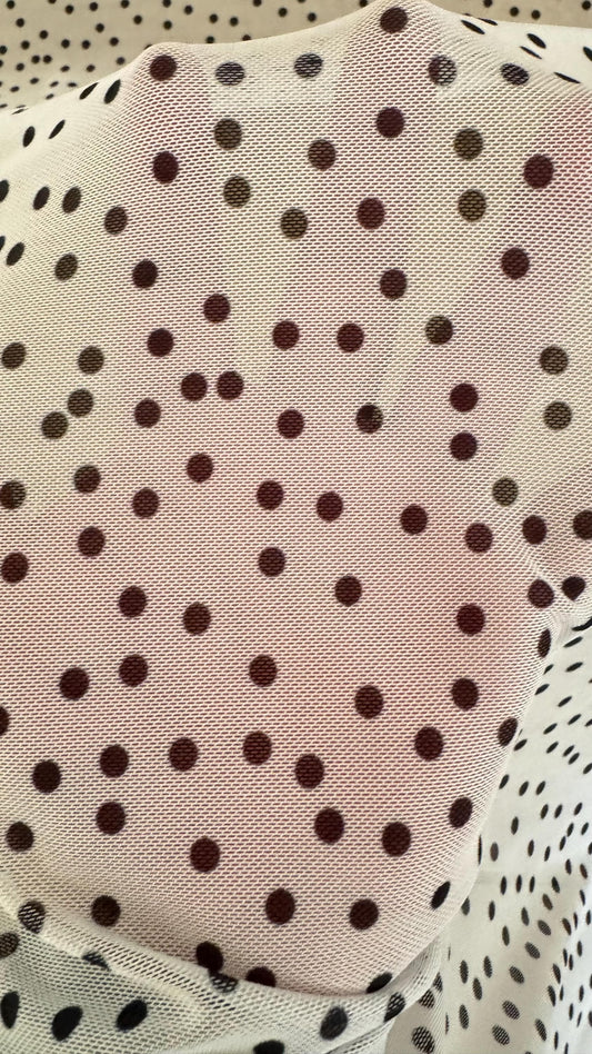 Polka dots design on power mesh nylon spandex  4-way stretch 58/60” Sold by the YD. Ships Worldwide from Los Angeles California USA