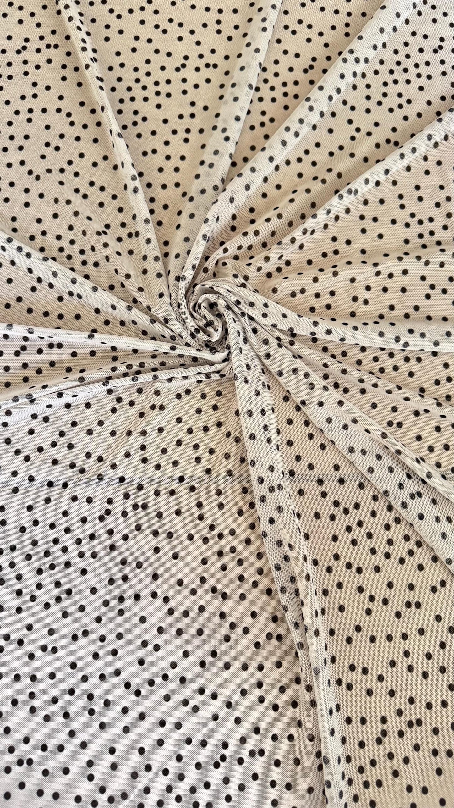 Polka dots design on power mesh nylon spandex  4-way stretch 58/60” Sold by the YD. Ships Worldwide from Los Angeles California USA
